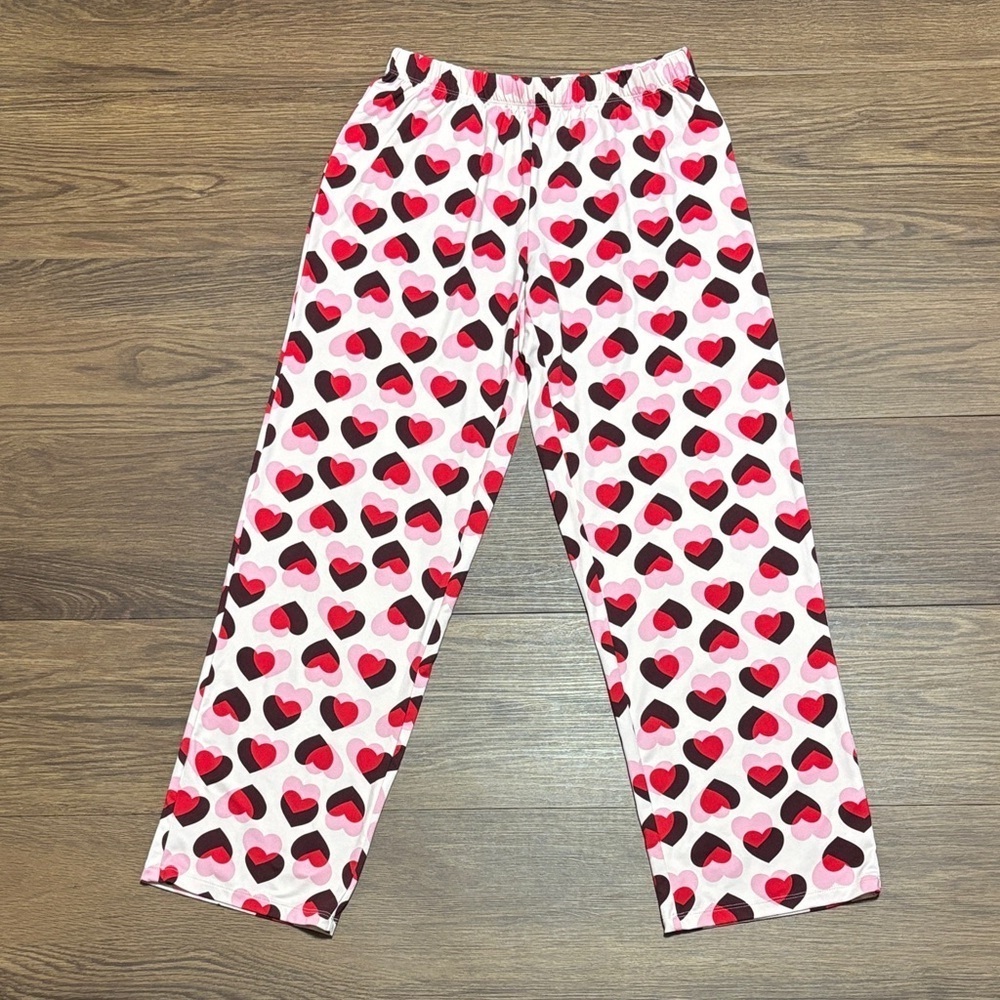 Kate Spade Heart Print Pajama Pants Pink Red Black Size S Soft Cute